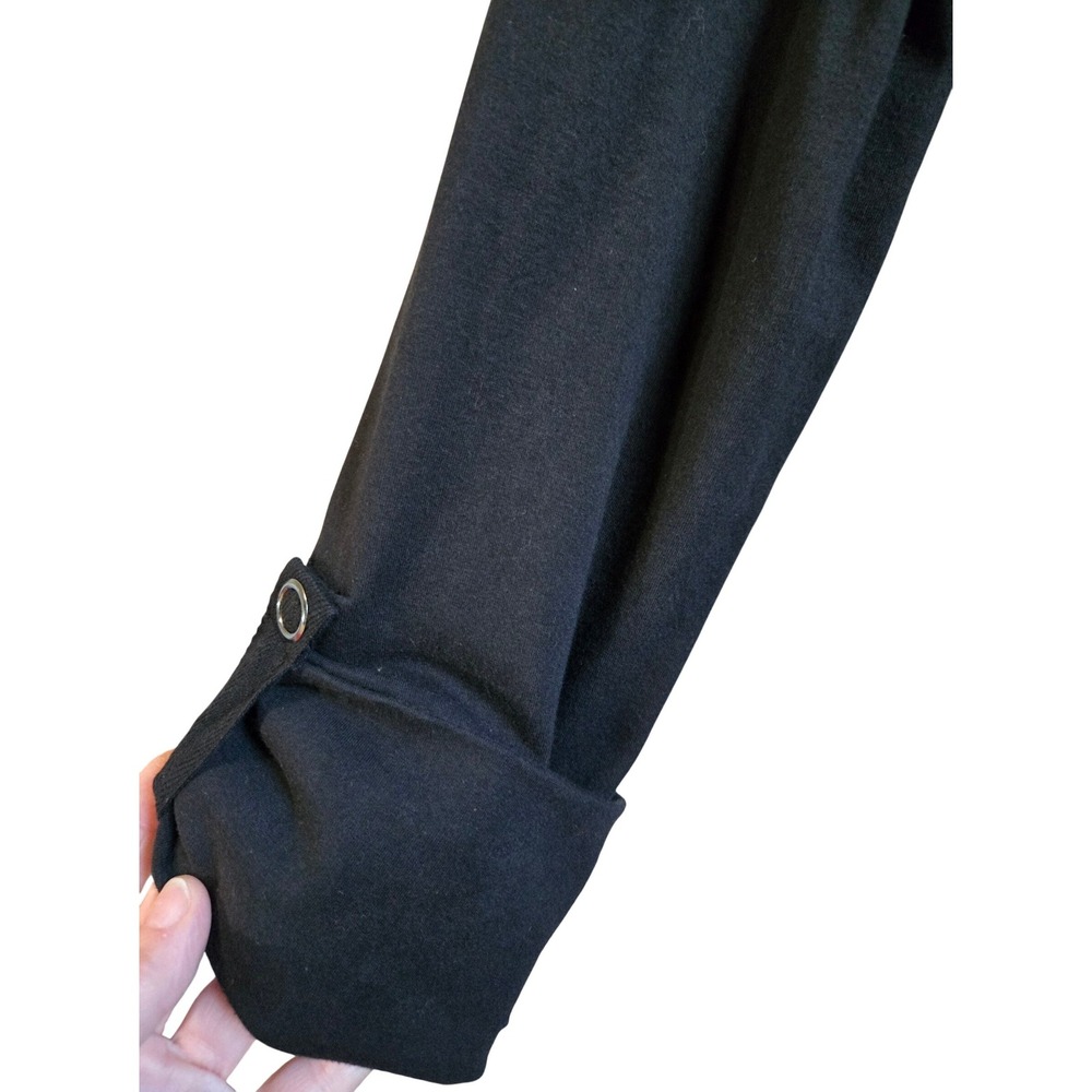 Charter Club Relaxed Black Funnel Neck Snap Front Jacket Tab Sleeve Womens M - Picture 5 of 9